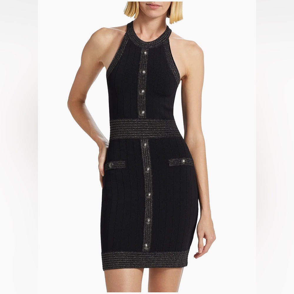 L'AGENCE Black Midi Dress with Silver Accents